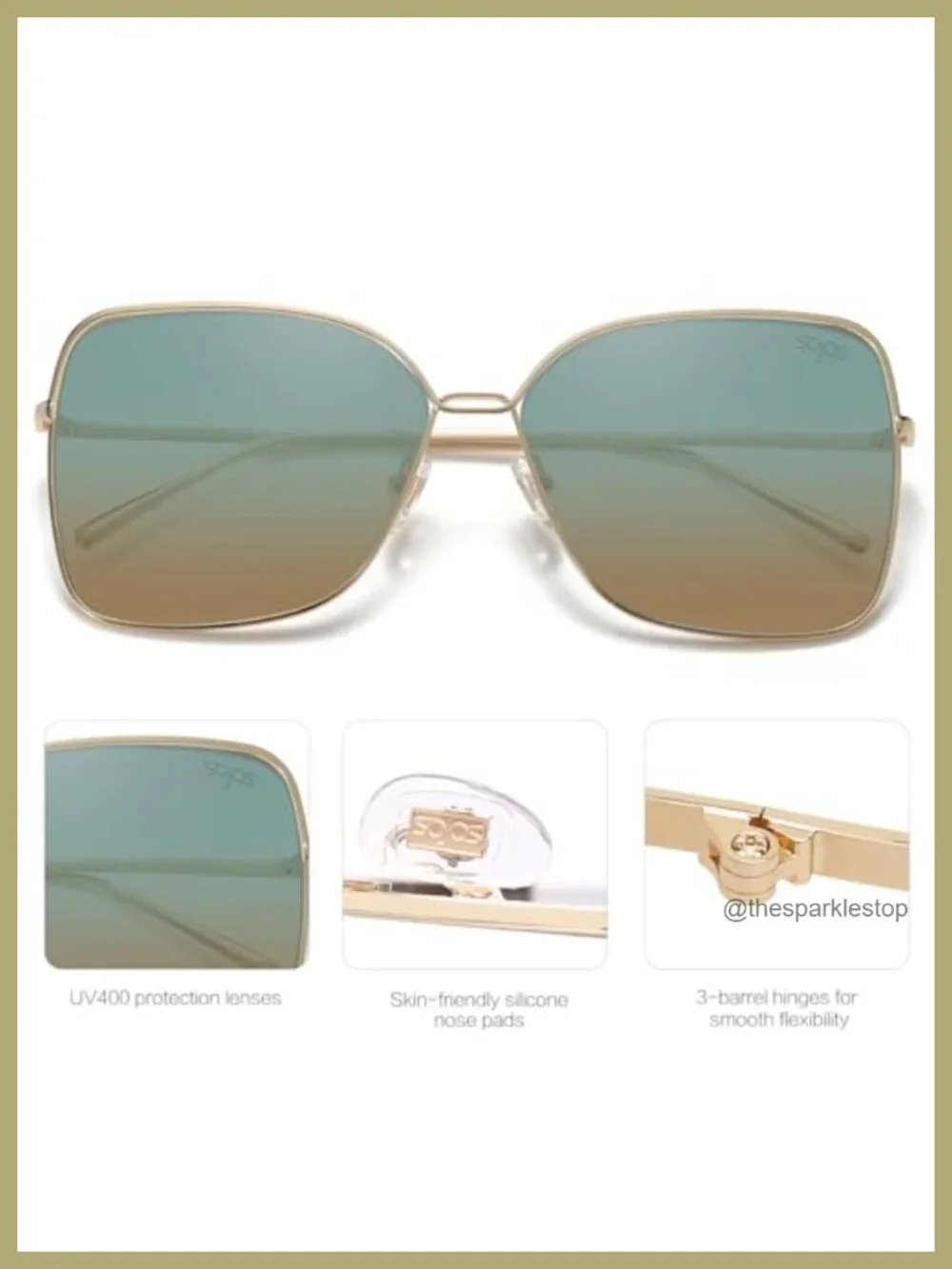 Oversized Square Sunglasses UV400 Metal Frame